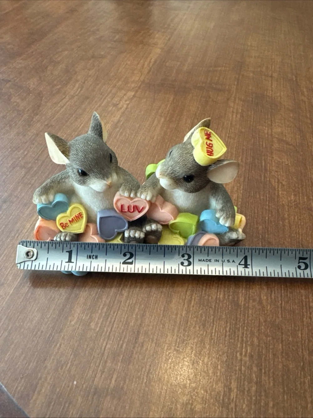 Valentine Mouse Couple Figurine in Gray and Pastel Hearts